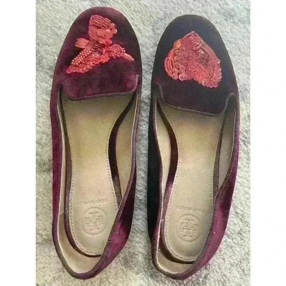 Tory Burch Port Royal Peace Smoking Slipper Velvet Women Flats Size 8 - Picture 3 of 4